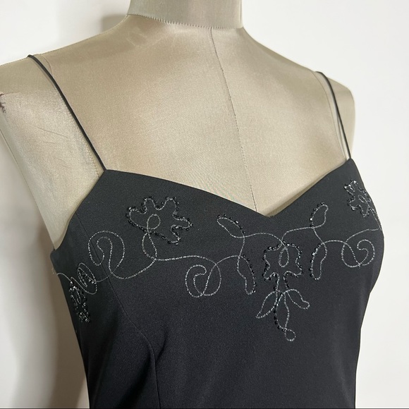 90s Y2K Black Mesh Back Evening Dress Gown Vintage Special Occasions - Picture 4 of 11